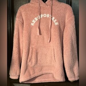 Aeropostale Plush Hoodie in Dusty Pink with White Logo
